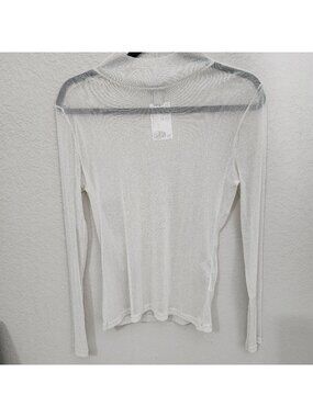 H&M Sheer Long Sleeve Metallic Top In Ivory Size M Stretchy Festival